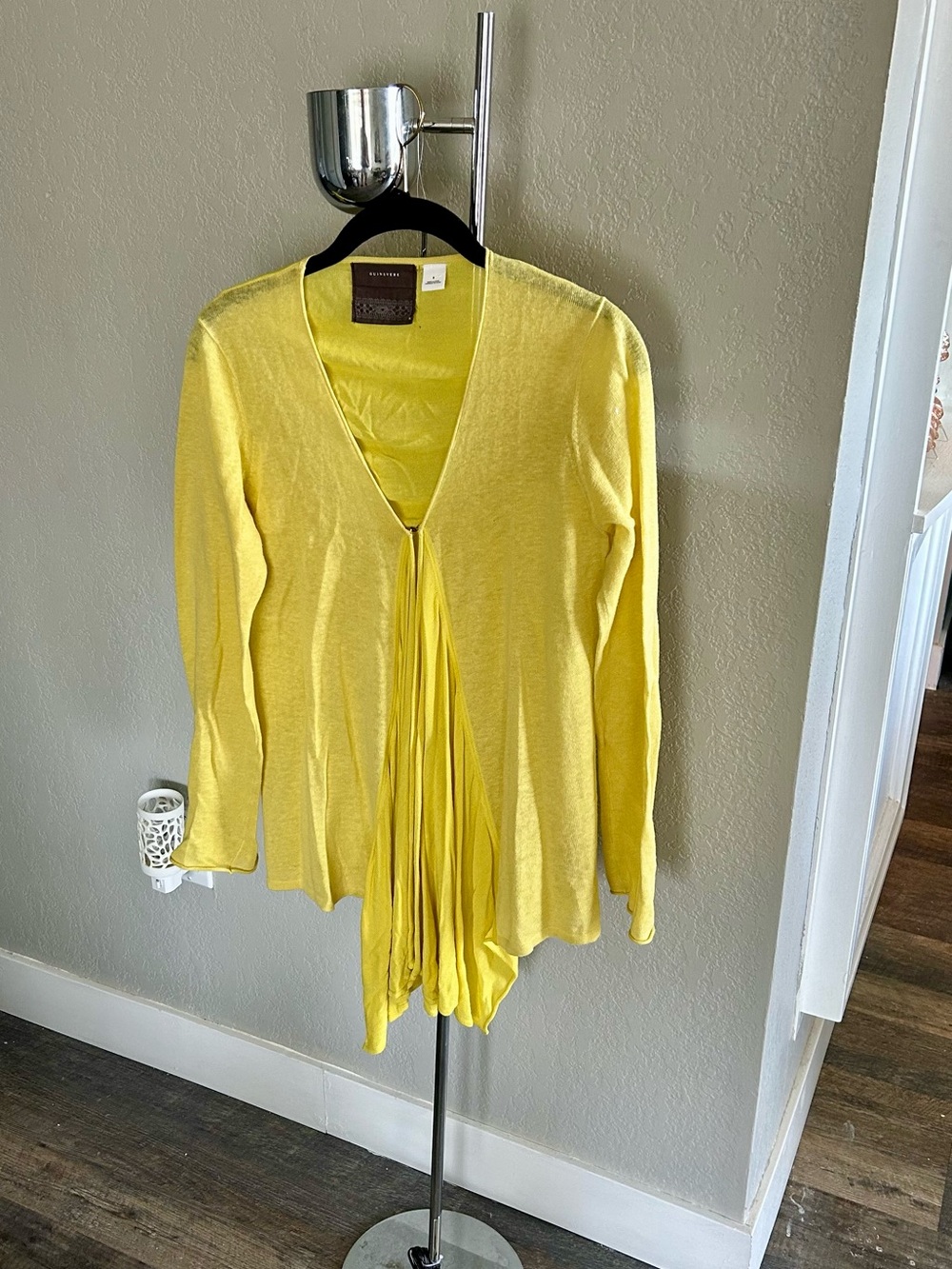 Women's Bright Yellow Linen Blend Open-Front Cardigan Sweater